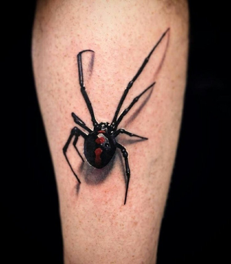 3d tatuering spindel-svart-änka-röd-skugga