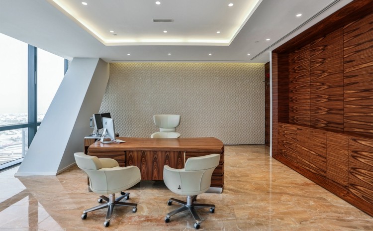 3D-vägg-design-sten-kontor-dekorativ-mönster-led-remsa-belysning-tak