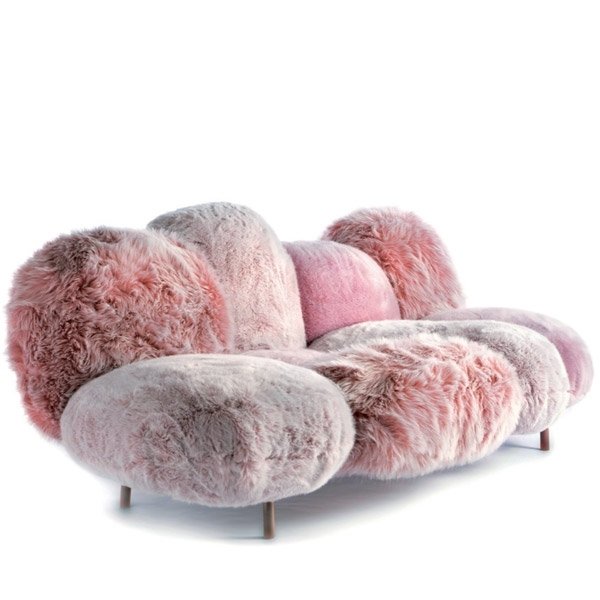 Rosa soffa-vardagsrum-mysiga möbler av pälsmjukt fleece