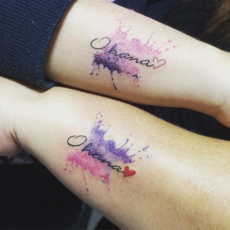 ohana tatuering hjärtan färgglada syskon idéer