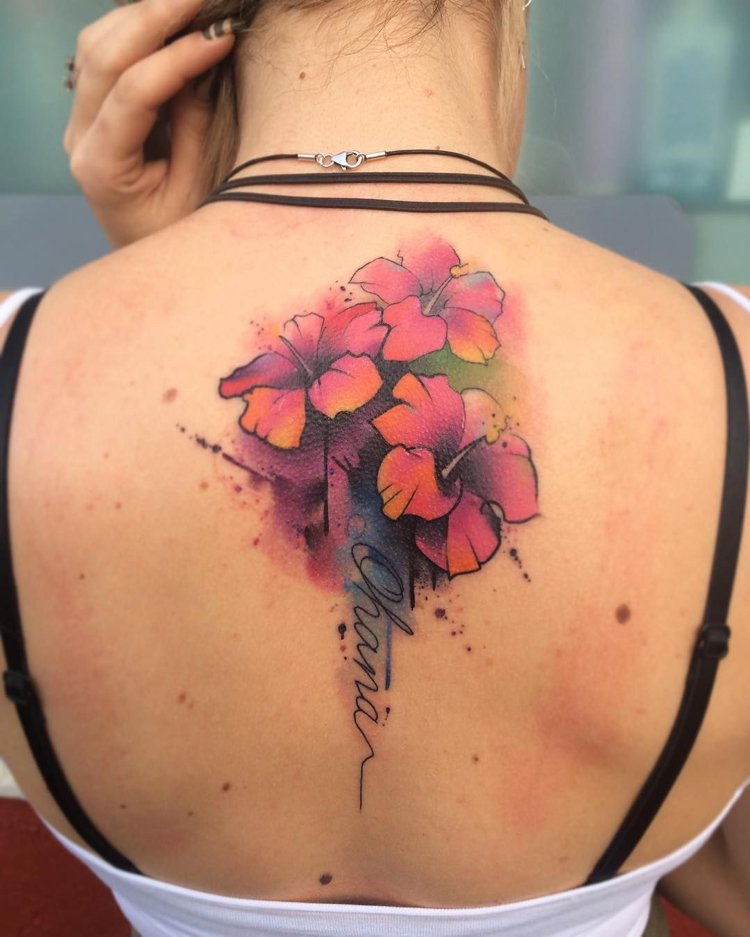 ohana tatuering tillbaka stora akvarellidéer kvinnor