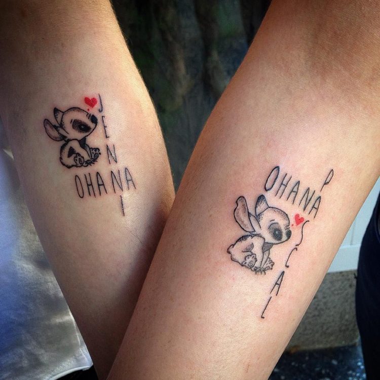 ohana tatuering par namn söm hjärta