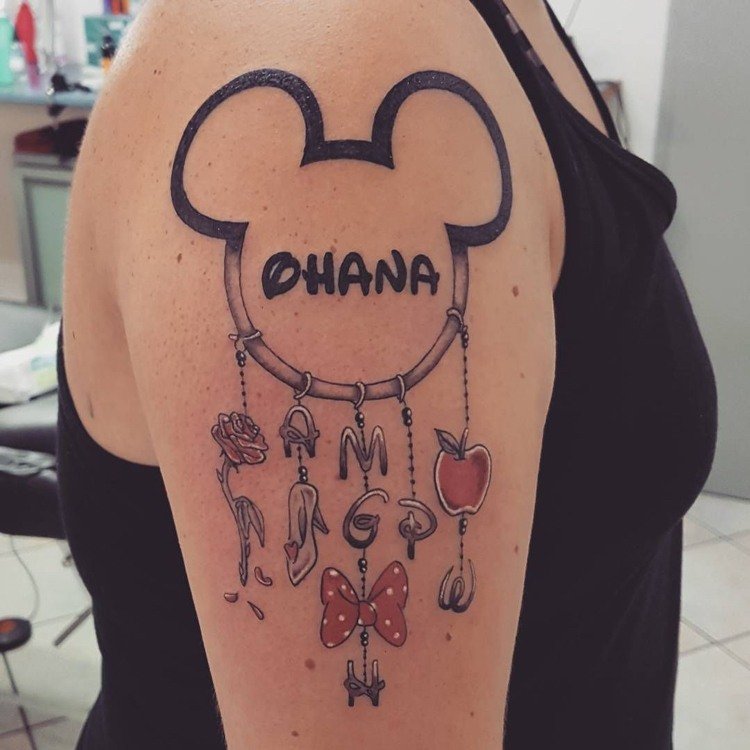 ohana tatuering överarm disney inspirerad mickey mouse