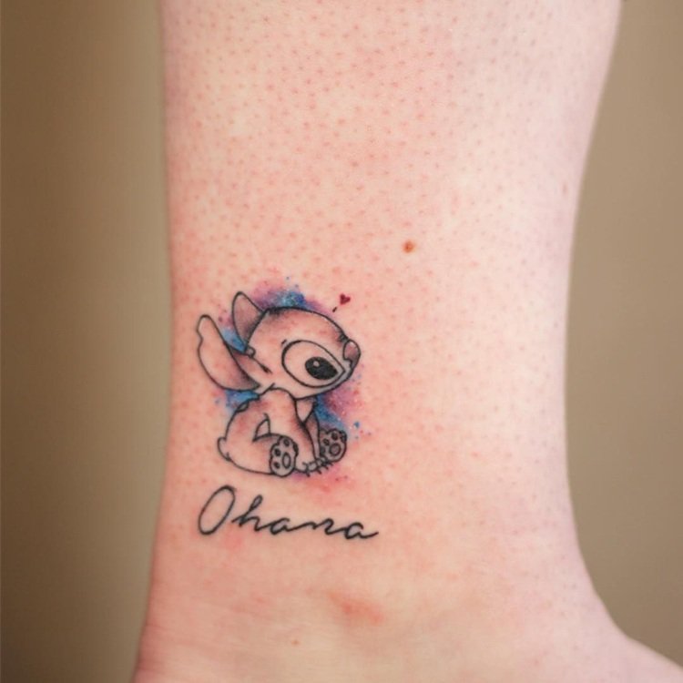 ohana tatuering vattenfärgsöm fot
