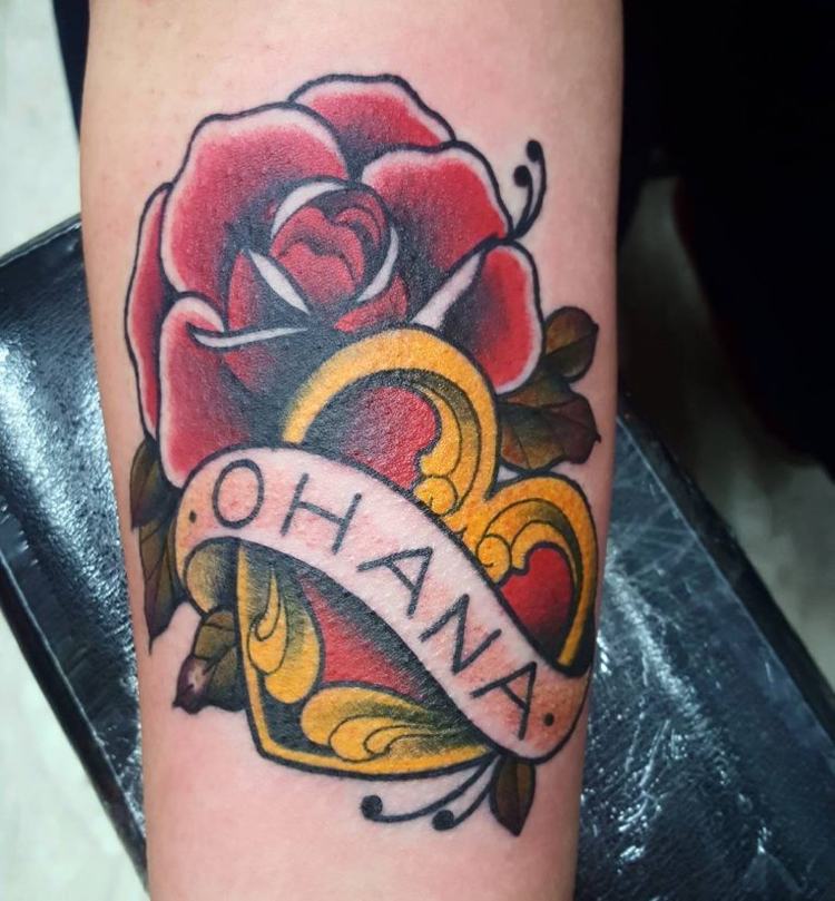 ohana tatuering blommor heart rock