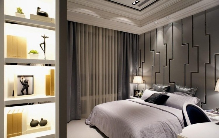 Sovrums väggdesign-grå-väggpaneler-geometrisk design