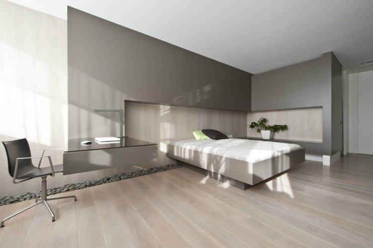 sovrum vägg design-trä utseende paneler-skrivbord