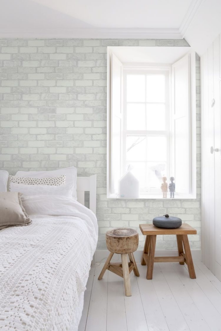sovrum-vägg-design-tapeter-grå-tegel-look