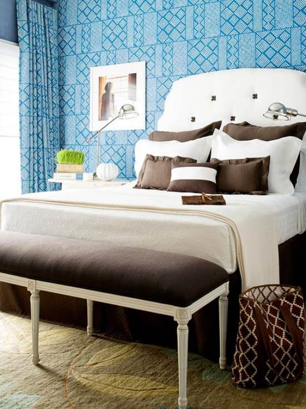 Väggdesign färg vägg blå sovrum sängkläder