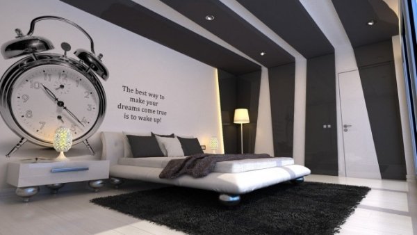 Sovrum vit svart väggdekoration idéer design