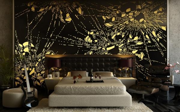 Sovrumsdesignidéer väggdesign-modernt svart-guld