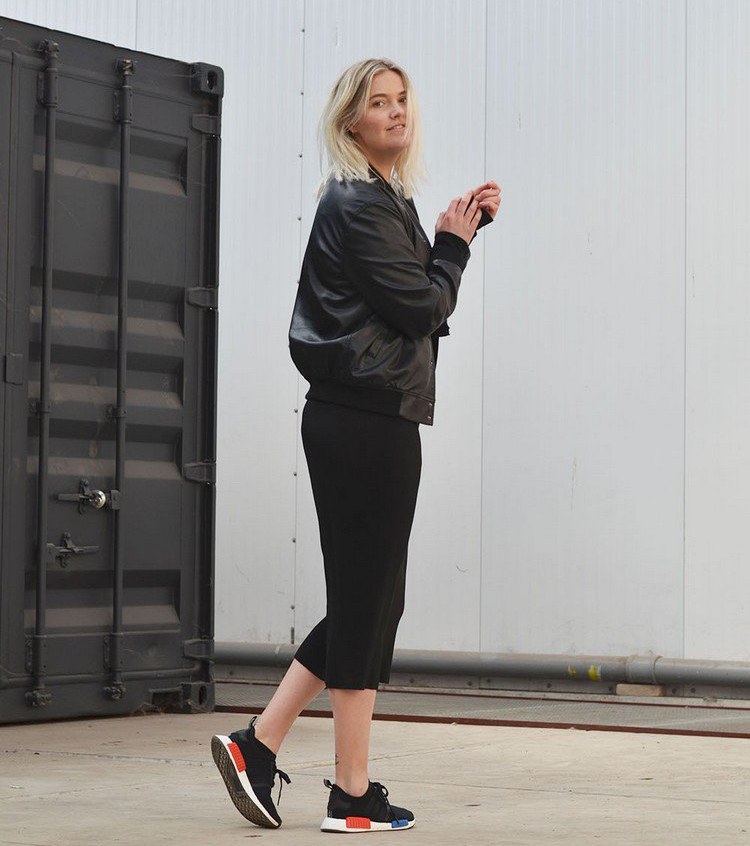 Adidas sneaker NMD -kollektion svart midi rock läderjacka