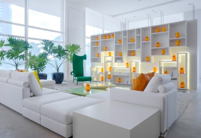 Väggdesign med ljusa vägghyllsystem modern-vit lägenhet-minimalistisk