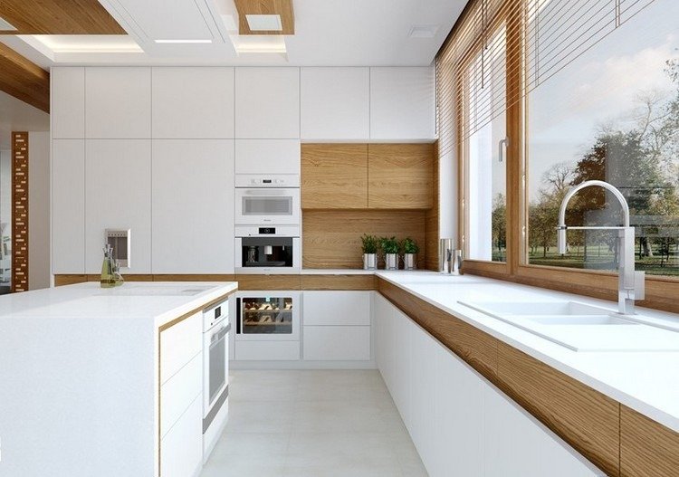 Moderna kök i matt vit ek - inbyggda köksö -apparater
