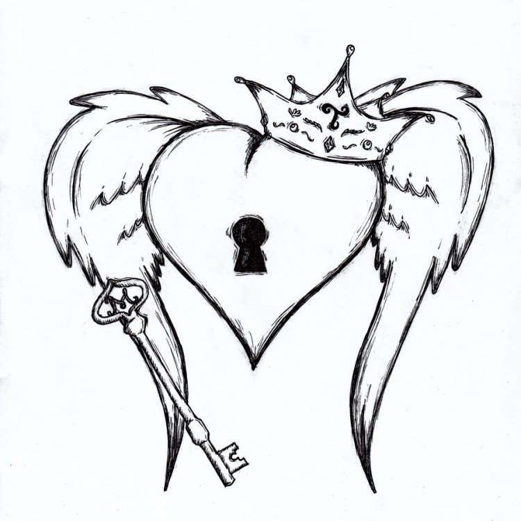 tatuering-mallar-hjärta-vinge-nyckel-nyckelhål-krona