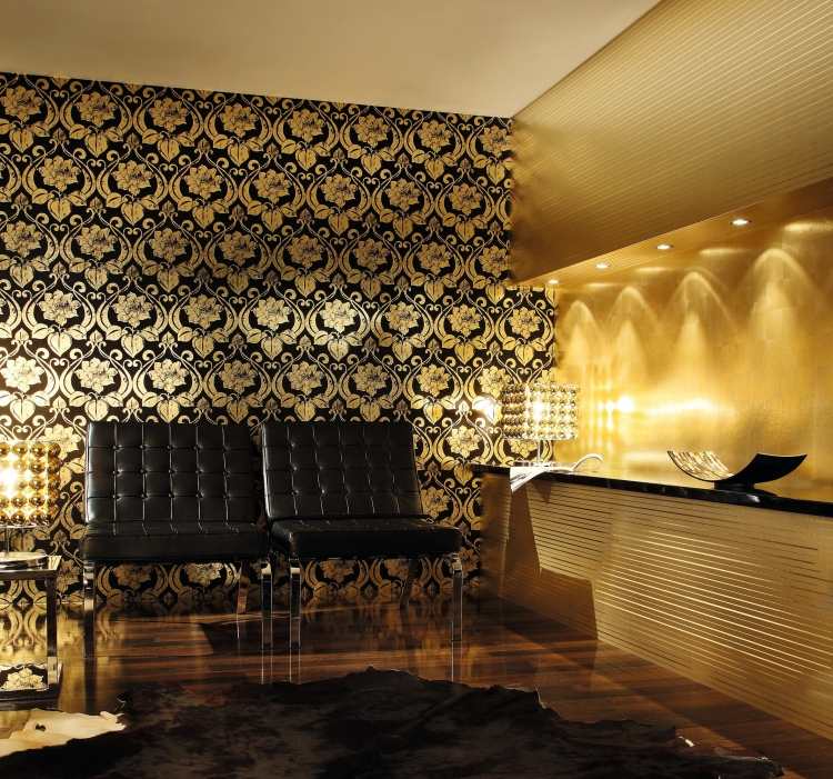 Chroma-Art Nouveau-guld-svart-blommigt-arkitekter-papper