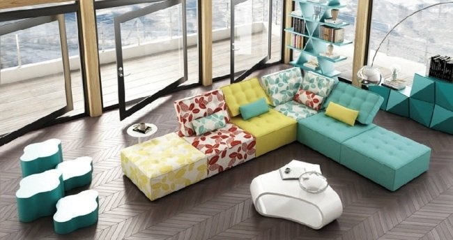 modulär soffa färgglada ryggstöd vardagsrum gama möbler nomada