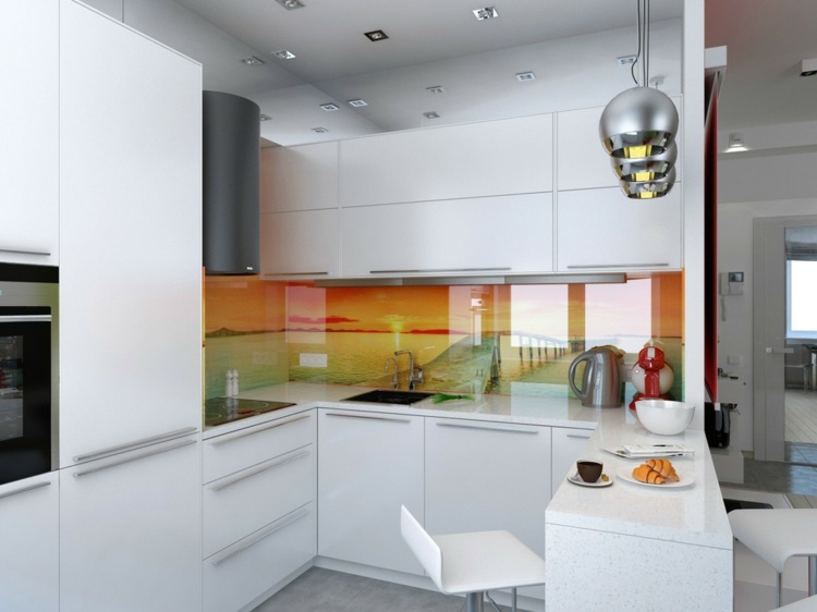 kök väggpaneler bild solnedgång glasfolie idé färger