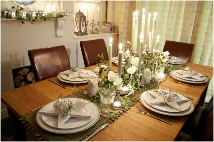 dekoration idéer för julbordet stjärna accent romantisk bordslöpare olivgrön