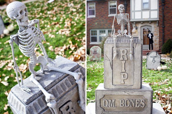 trädgård dekoration halloween gravsten skelett rip