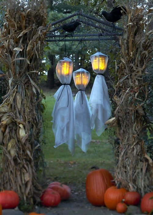 trädgårdsdekorationer halloween spöken lyser majslöv