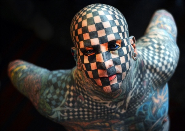 Matt Gone tatueringar-Schackbräda-Makeup Idéer-Halloween skrämmande fest
