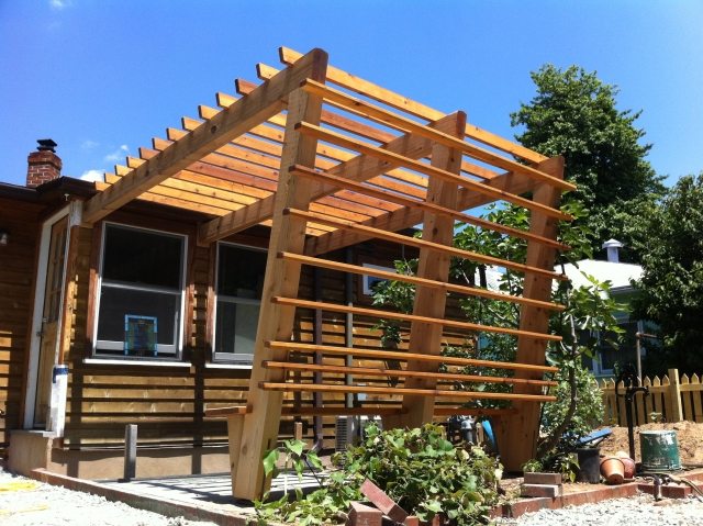 trä pergola framgård bygga trä lameller