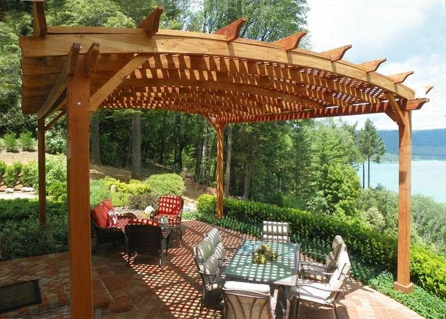 trä pergola matplats solskydd häck utsikter