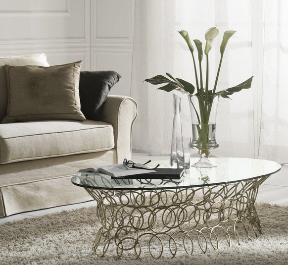 design soffbord modern oval glasplatta metallbotten