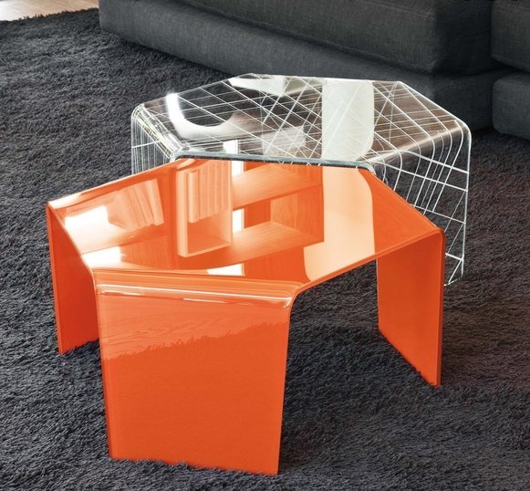 design soffbord sexkantig form glas orange modern