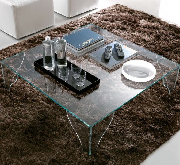 glasdesign soffbord rektangulära ben luddig matta