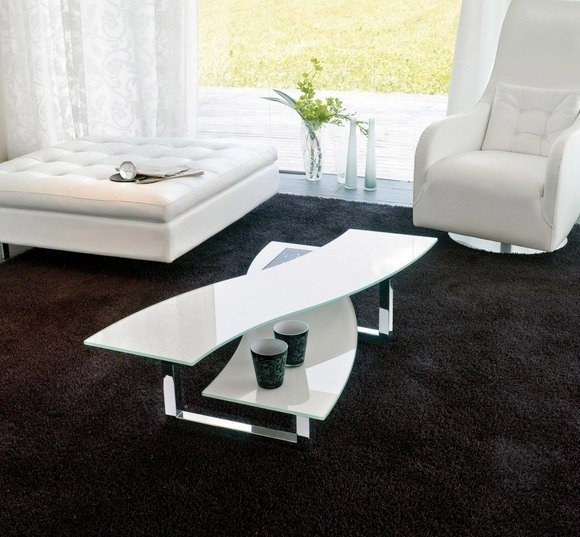 soffbord vit glas stål ben svart matta