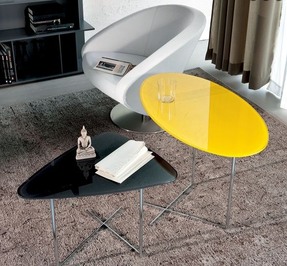 design soffbord oval rektangel gul svarta metallben