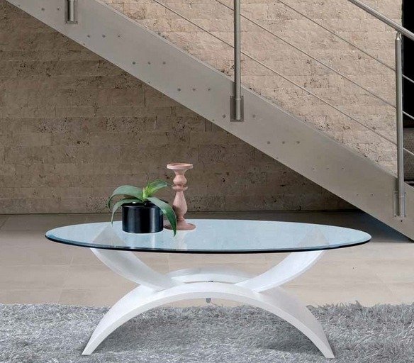 soffbord design oval glasskiva vit bordsben shaggy matta