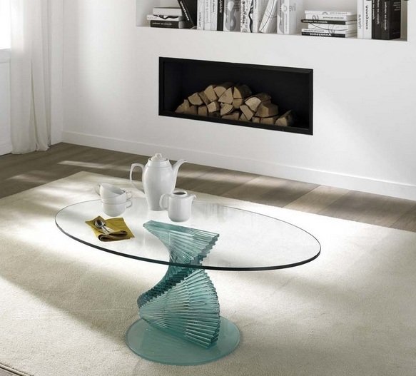 soffbord glas spiral oval glasskiva vardagsrum modern