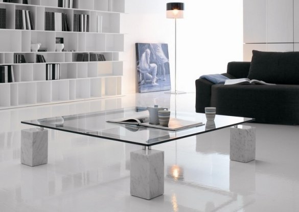 soffbord glasskiva fyrkantiga marmorben moderna
