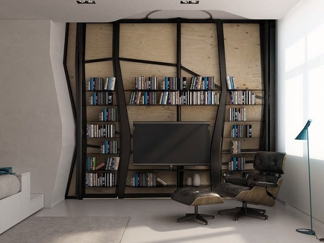 rymdbesparande-varianter-hus bibliotek-inbyggda hyllor-rumsdelningslösningar