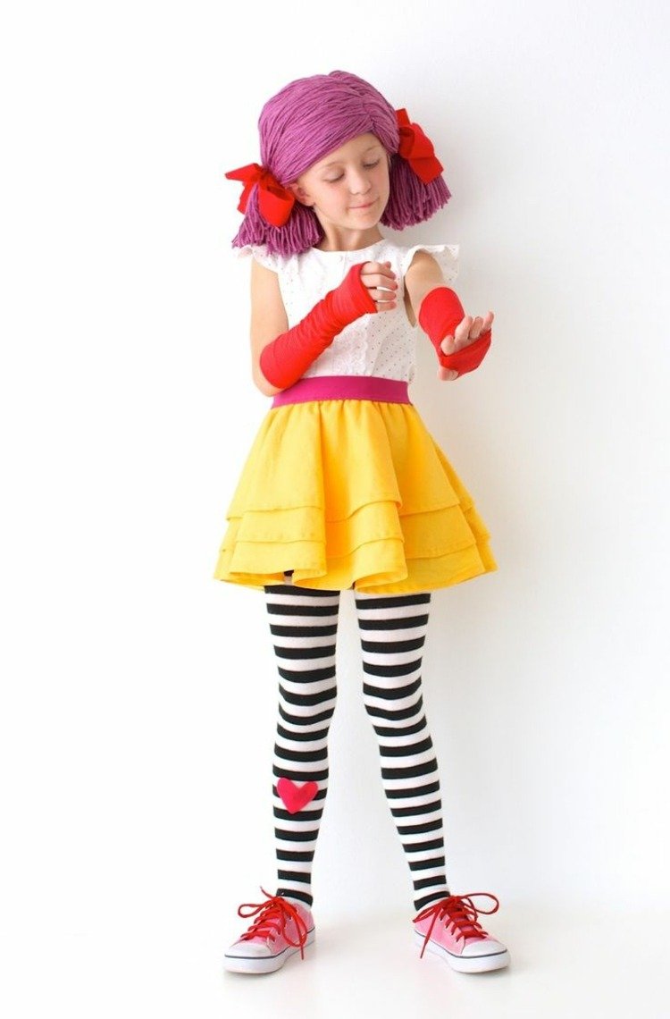 självgjorda-karneval-kostymer-clown flicka idé rand tights peruk