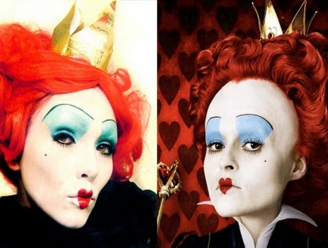 karneval-idé-drottning av hjärtan smink röd peruk