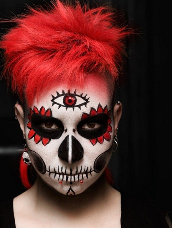 röda accenter halloween makeup idéer för kvinnor