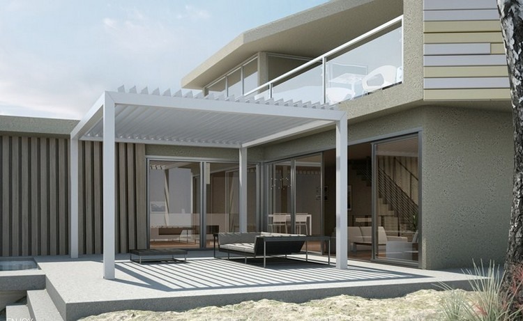 modern-pergola-fristående terrass-vit-aluminium-KEDRY-KE-Protezioni-Solari
