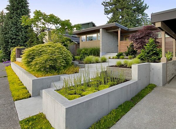 betongbäddar stegade tips för modern trädgårdsdesign