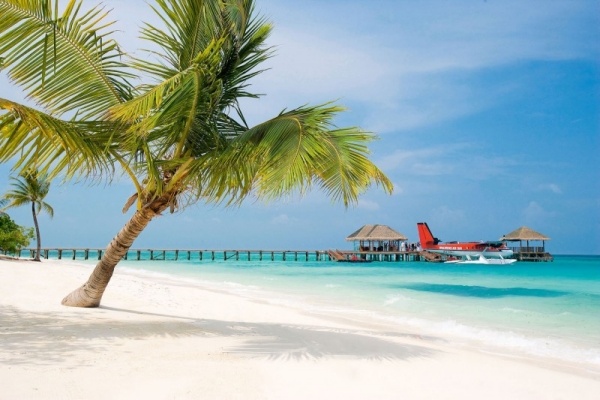 5-stjärnigt hotell Maldiverna fina sandstränder palmer