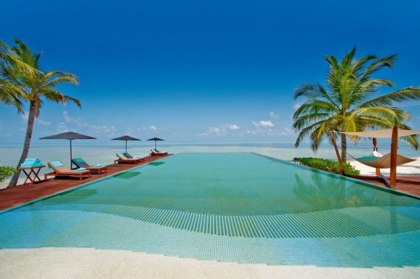 maldiverna oas av lugn infinity pool liggande