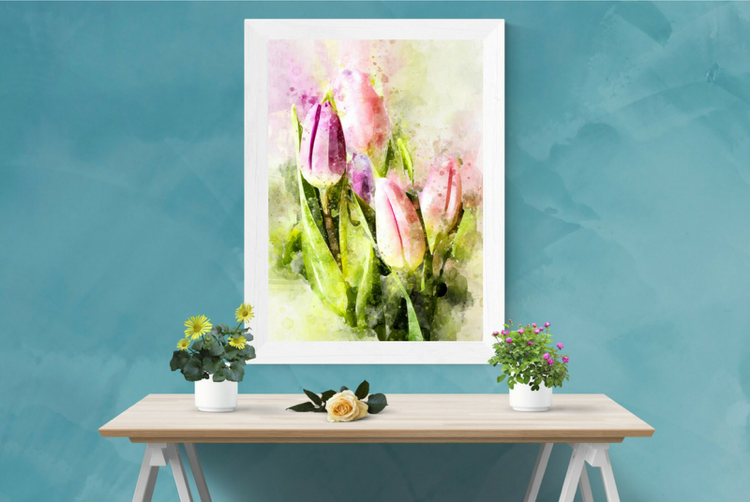 Väggdekor vårdekoration tulpaner akvarell blommor