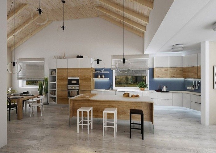 design-kök-modern-country-stil-kök-bak-vägg-blå-målad-väggmonterad-skåp-system