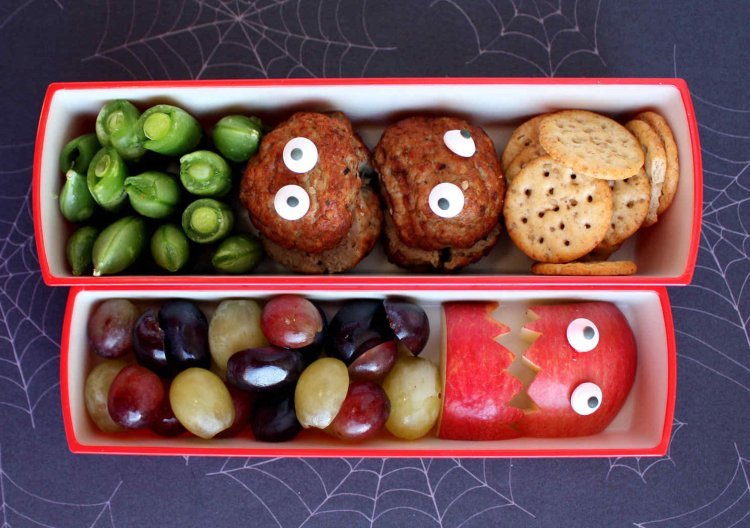 cool matlåda idéer barn köttbullar äppelmonster googly ögon