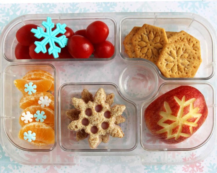 cool matlåda idéer barn snöflingor skär ut kakor äpple