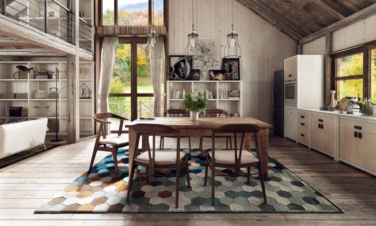 matta matsal modernt bikakemönster färgglada färger kök trä väggpaneler