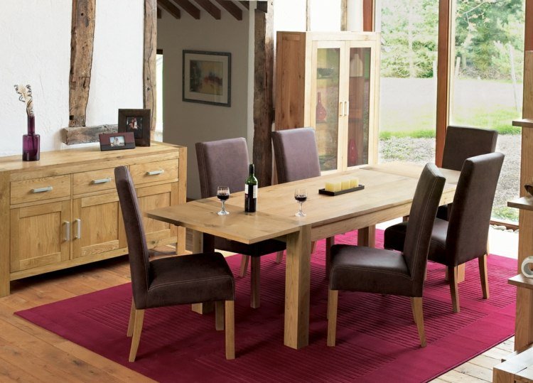 matta matsal rosa kilim idé brun läder stolar byrå